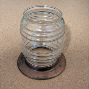 Vintage Ribbed Glass Light Cover Open End Copper Fitting Ring 5.25" Tall